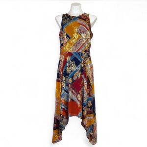 Laundry Shelli Segal Paisley Patchwork Multicolor Handkerchief Hem Midi Dress